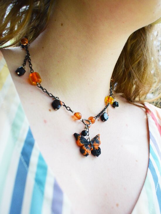 Upcycled Monarch Butterfly Necklace