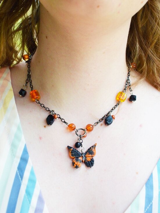 Upcycled Monarch Butterfly Necklace