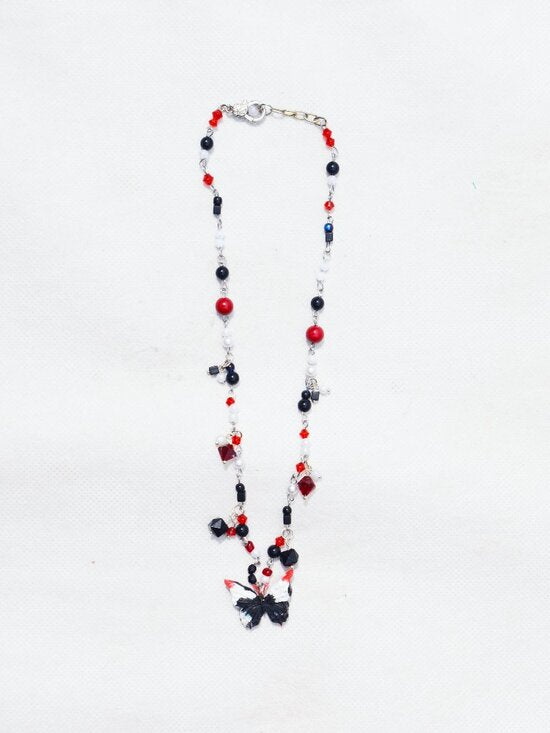 Recycled Red and Black Butterfly Pendant Necklace