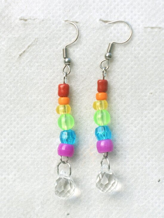 Handmade Beaded Rainbow Pride Earrings