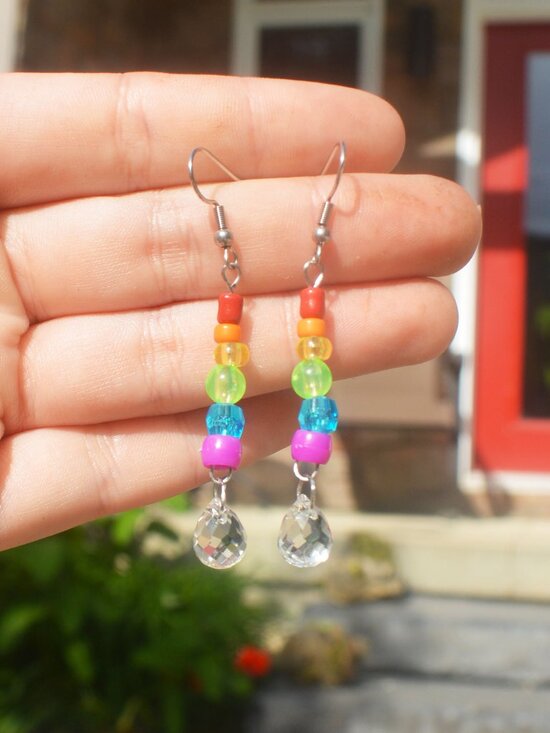 Handmade Beaded Rainbow Pride Earrings