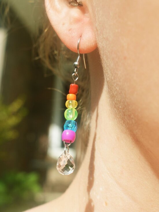 Handmade Beaded Rainbow Pride Earrings