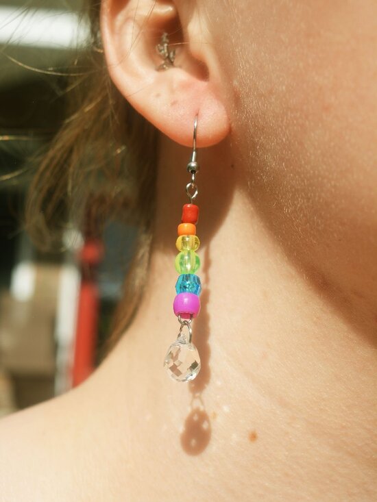 Handmade Beaded Rainbow Pride Earrings