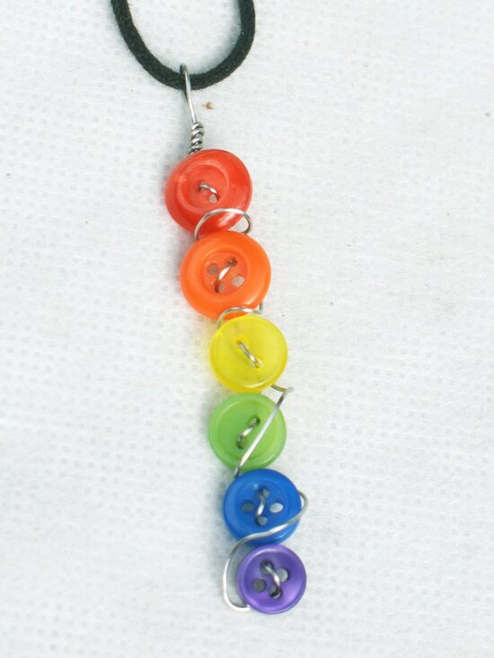 Handmade Button Rainbow Pride Drop Necklace