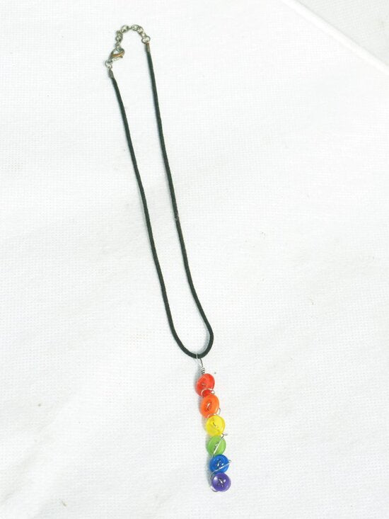 Handmade Button Rainbow Pride Drop Necklace