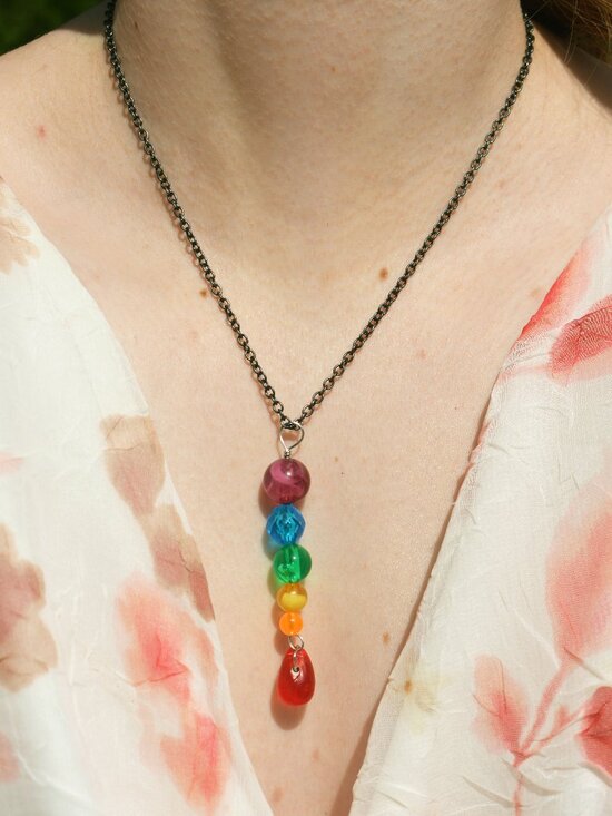 Handmade Beaded Rainbow Pride Drop Necklace