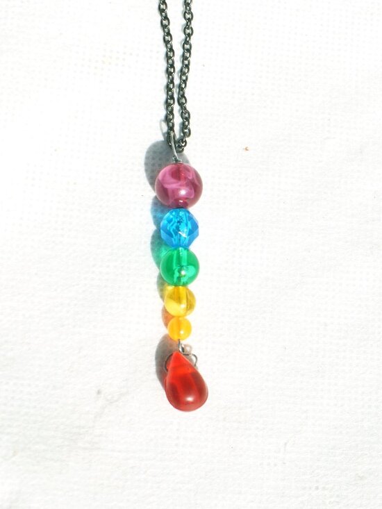 Handmade Beaded Rainbow Pride Drop Necklace