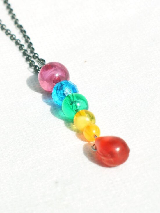 Handmade Beaded Rainbow Pride Drop Necklace