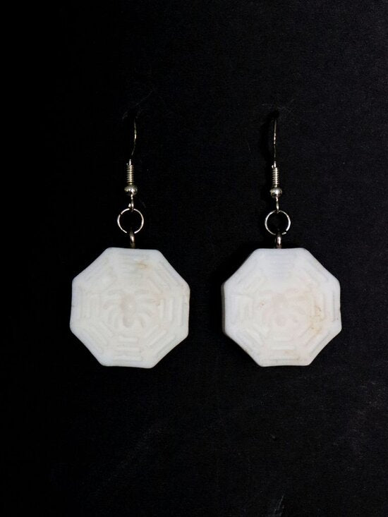 White Recycled Plastic Halloween Spider Web Dangle Earrings