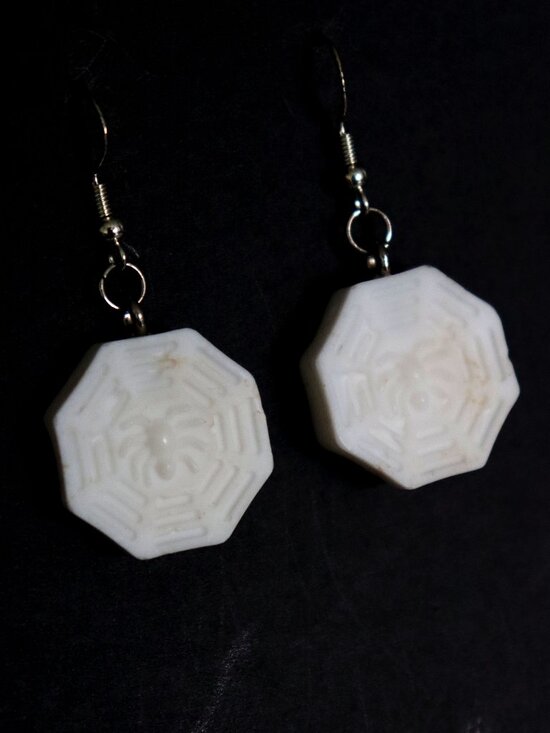 White Recycled Plastic Halloween Spider Web Dangle Earrings