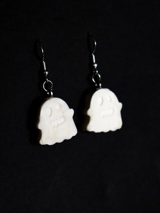 White Recycled Plastic Halloween Spooky Ghost Dangle Earrings