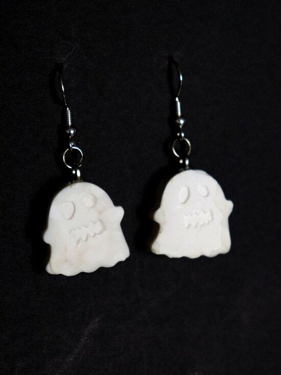 White Recycled Plastic Halloween Spooky Ghost Dangle Earrings