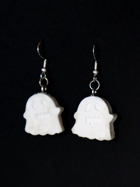 White Recycled Plastic Halloween Spooky Ghost Dangle Earrings