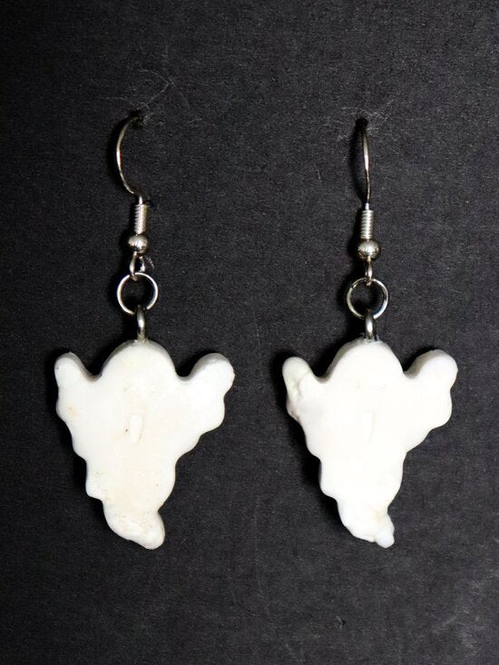 White Recycled Plastic Halloween Silly Ghost Dangle Earrings