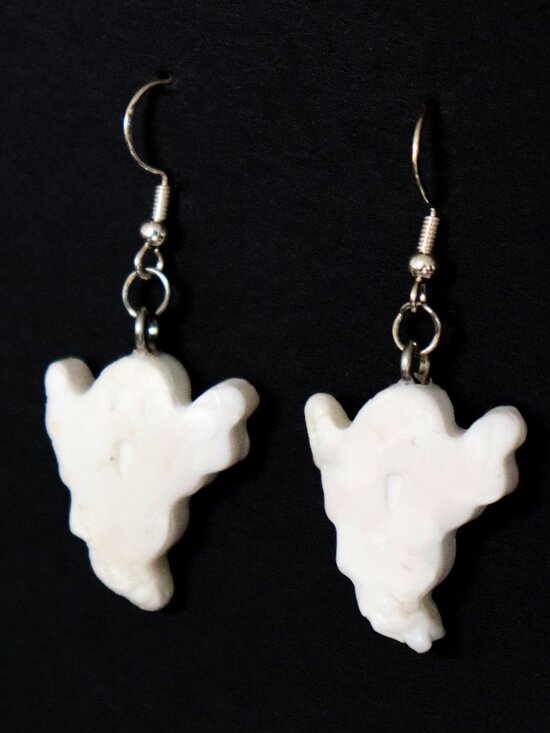 White Recycled Plastic Halloween Silly Ghost Dangle Earrings