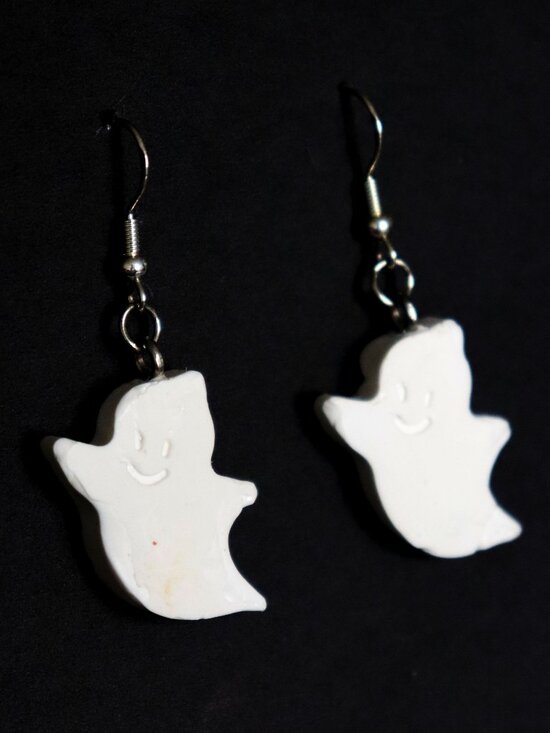 White Recycled Plastic Halloween Friendly Ghost Dangle Earrings