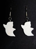 White Recycled Plastic Halloween Friendly Ghost Dangle Earrings