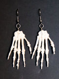 White Recycled Plastic Halloween Spooky Skeleton Hand Earrings