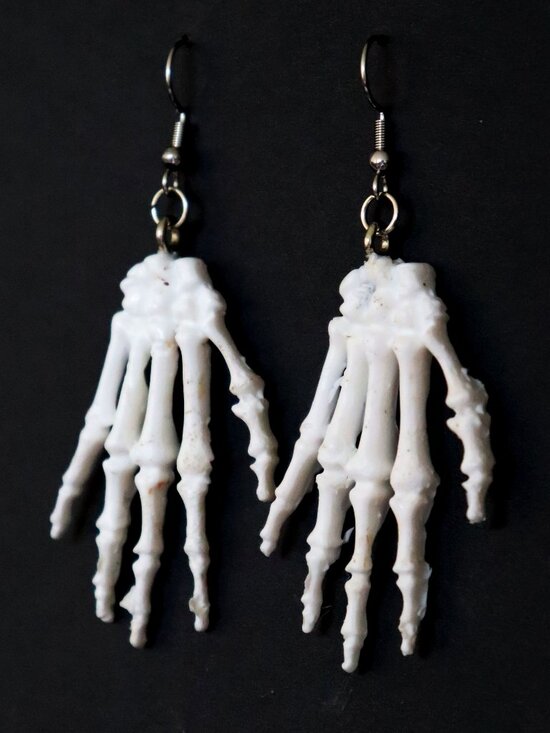 White Recycled Plastic Halloween Spooky Skeleton Hand Earrings