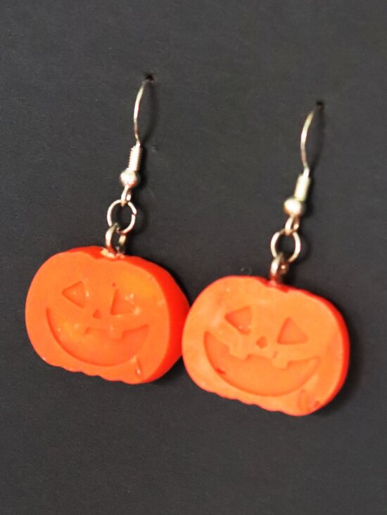 Orange Recycled Plastic Halloween Friendly Pumpkin Dangle Earrings