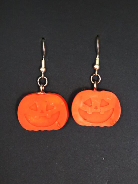 Orange Recycled Plastic Halloween Friendly Pumpkin Dangle Earrings