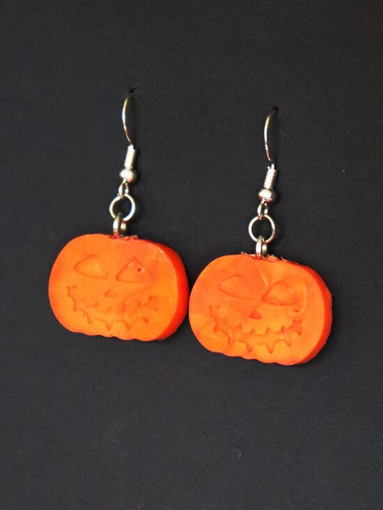 Orange Recycled Plastic Halloween Spooky Pumpkin Dangle Earrings