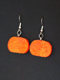 Orange Recycled Plastic Halloween Spooky Pumpkin Dangle Earrings