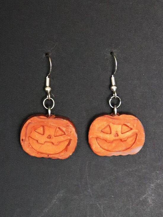 Burnt Orange Recycled Plastic Halloween Friendly Pumpkin Dangle Earrings