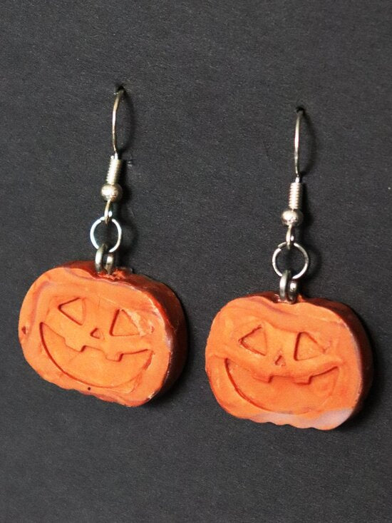 Burnt Orange Recycled Plastic Halloween Friendly Pumpkin Dangle Earrings