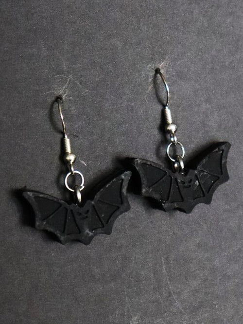 Black Recycled Plastic Halloween Bat Dangle Earrings