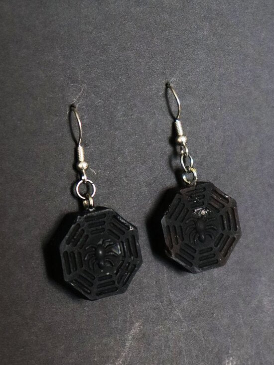 Black Recycled Plastic Halloween Spider Web Dangle Earrings
