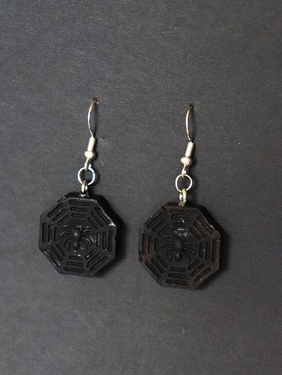 Black Recycled Plastic Halloween Spider Web Dangle Earrings
