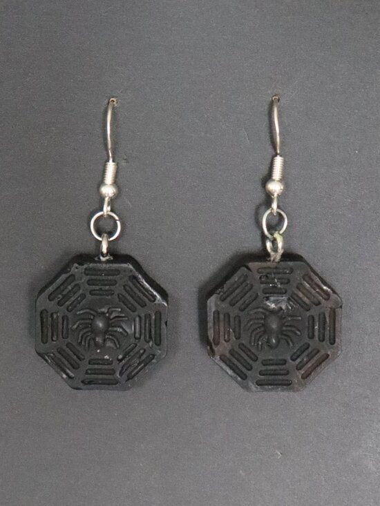 Black Recycled Plastic Halloween Spider Web Dangle Earrings