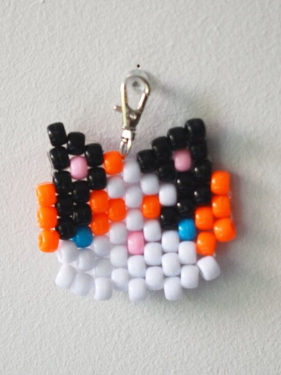 Ponybead Calico Cat Head Keychain