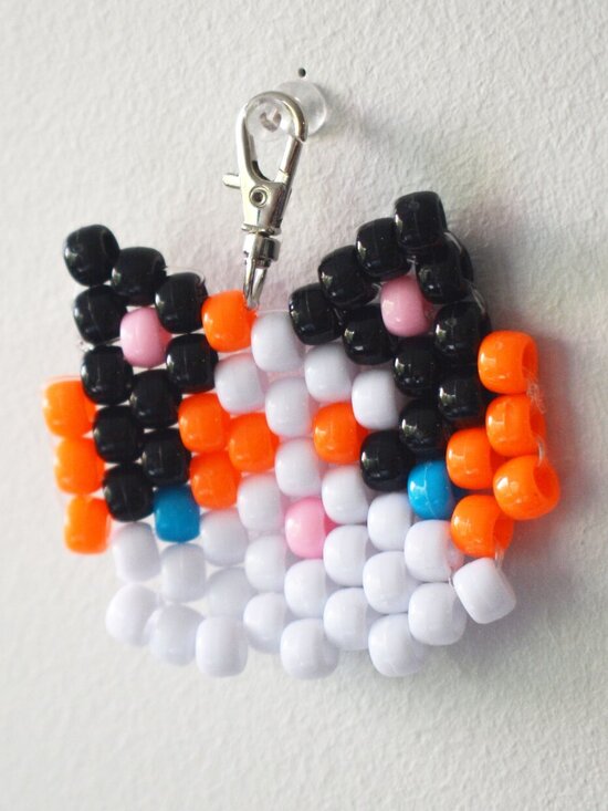Ponybead Calico Cat Head Keychain