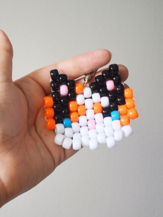 Ponybead Calico Cat Head Keychain